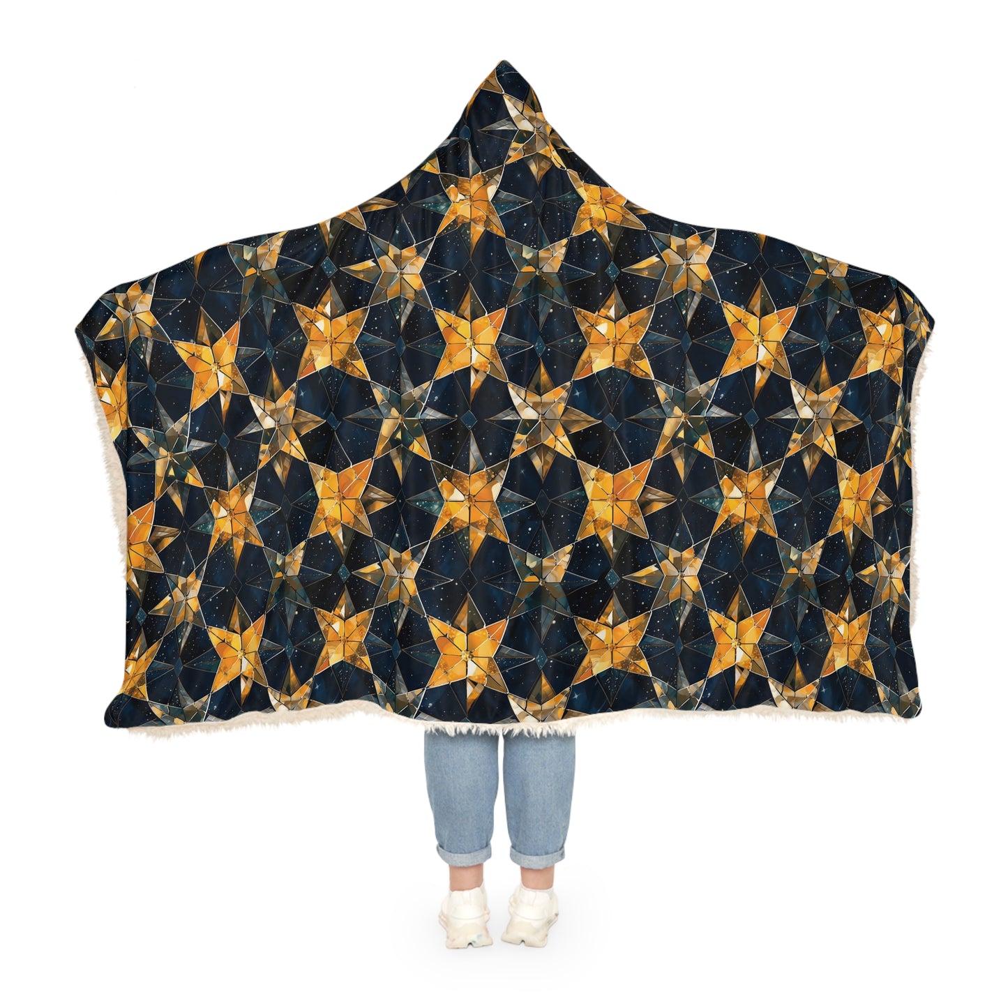 "A kaleidoscopic pattern of geometric star formations radiating from a central point, using a palette of deep sapphire, smoky quartz, and dark citrine hues." - Snuggle Blanket