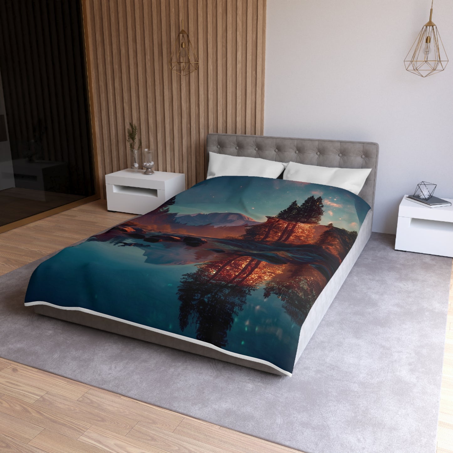 Starlit River Valley Microfiber Duvet Cover – Half Dome’s Twilight Reflection