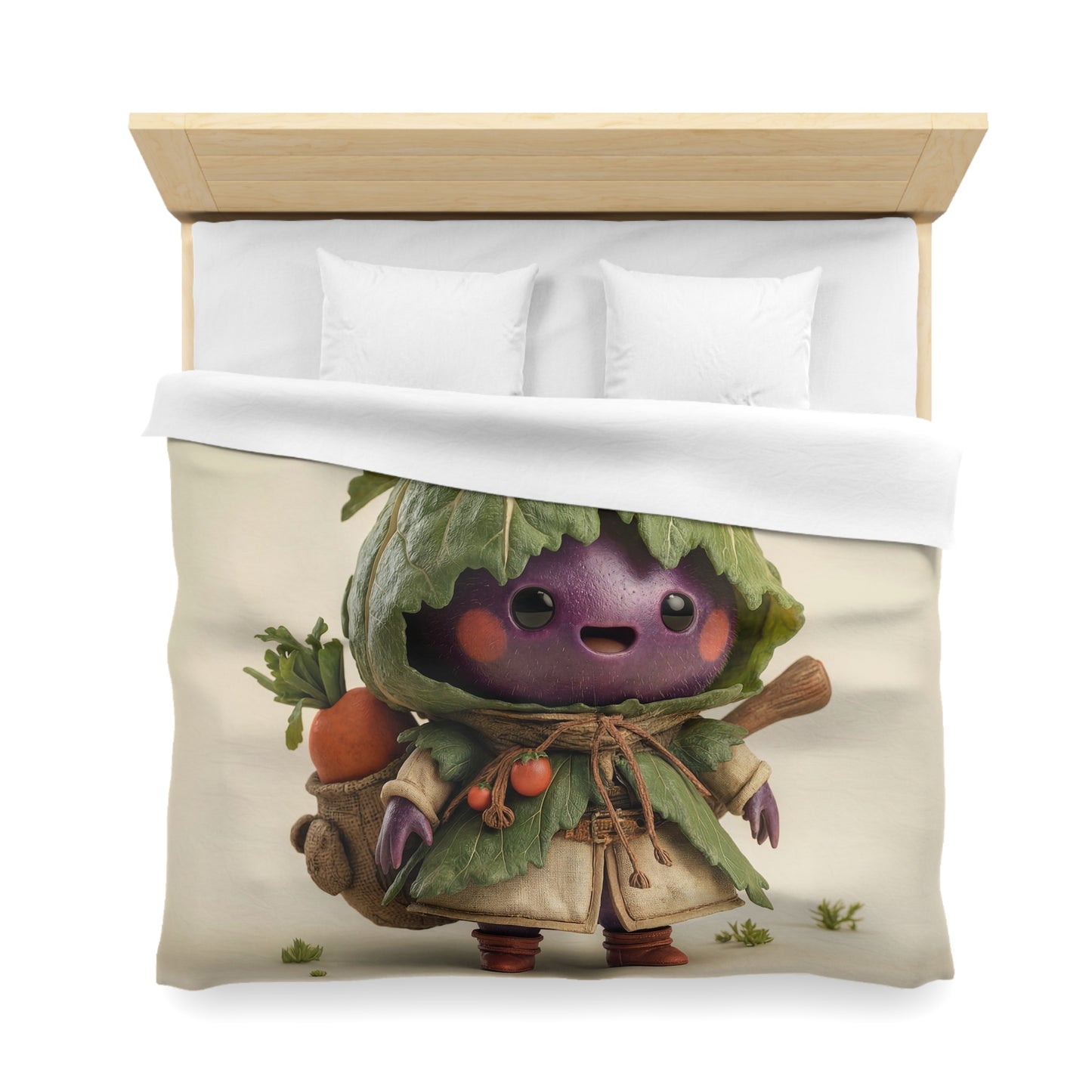 Purple Eggplant Guardian Microfiber Duvet Cover – Leaf-Crowned Harvest Scout