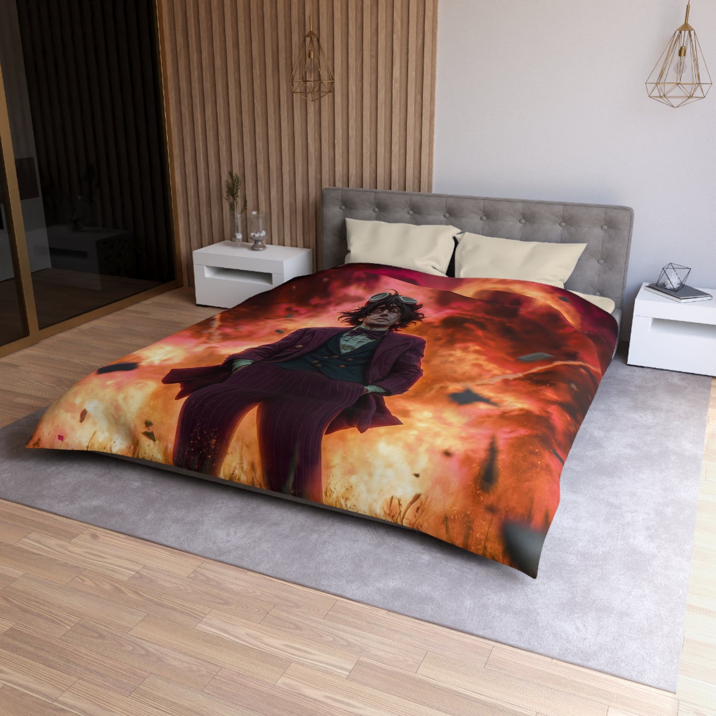 Explosive Goggles Man Microfiber Duvet Cover – Crimson Sky Aftermath
