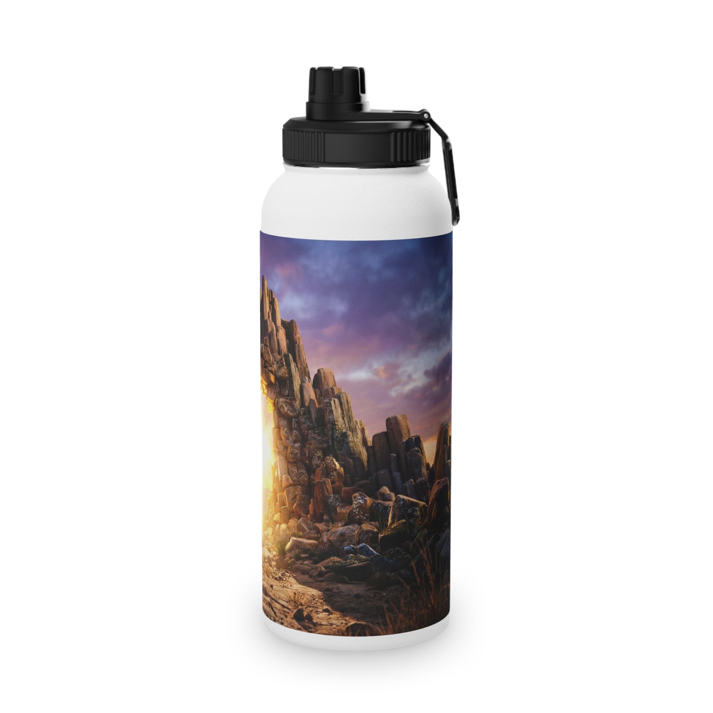 Celestial Portal Stainless Steel Water Bottle, Sports Lid – Sunlit Stone Gateway