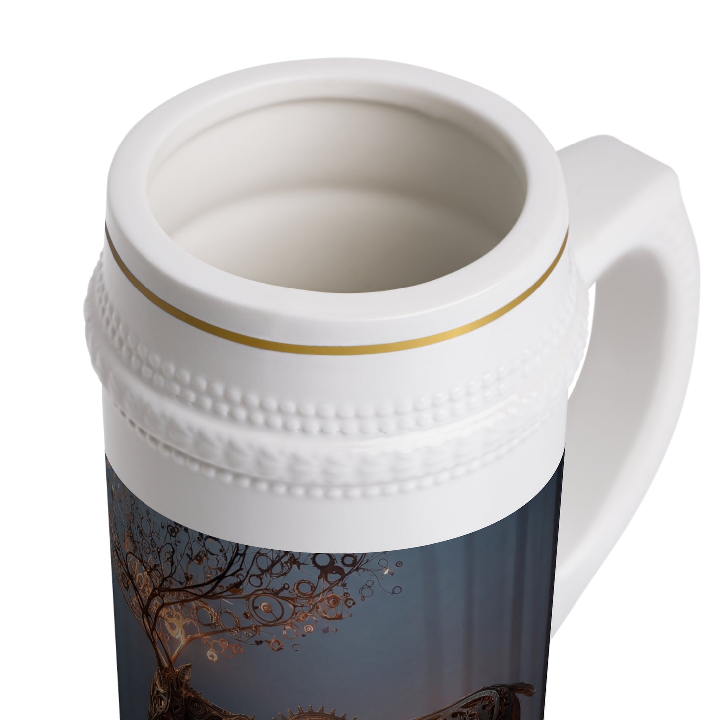 Gear-Hearted Stag Stein Mug – Clockwork Forest Guardian Ceramic Steiner