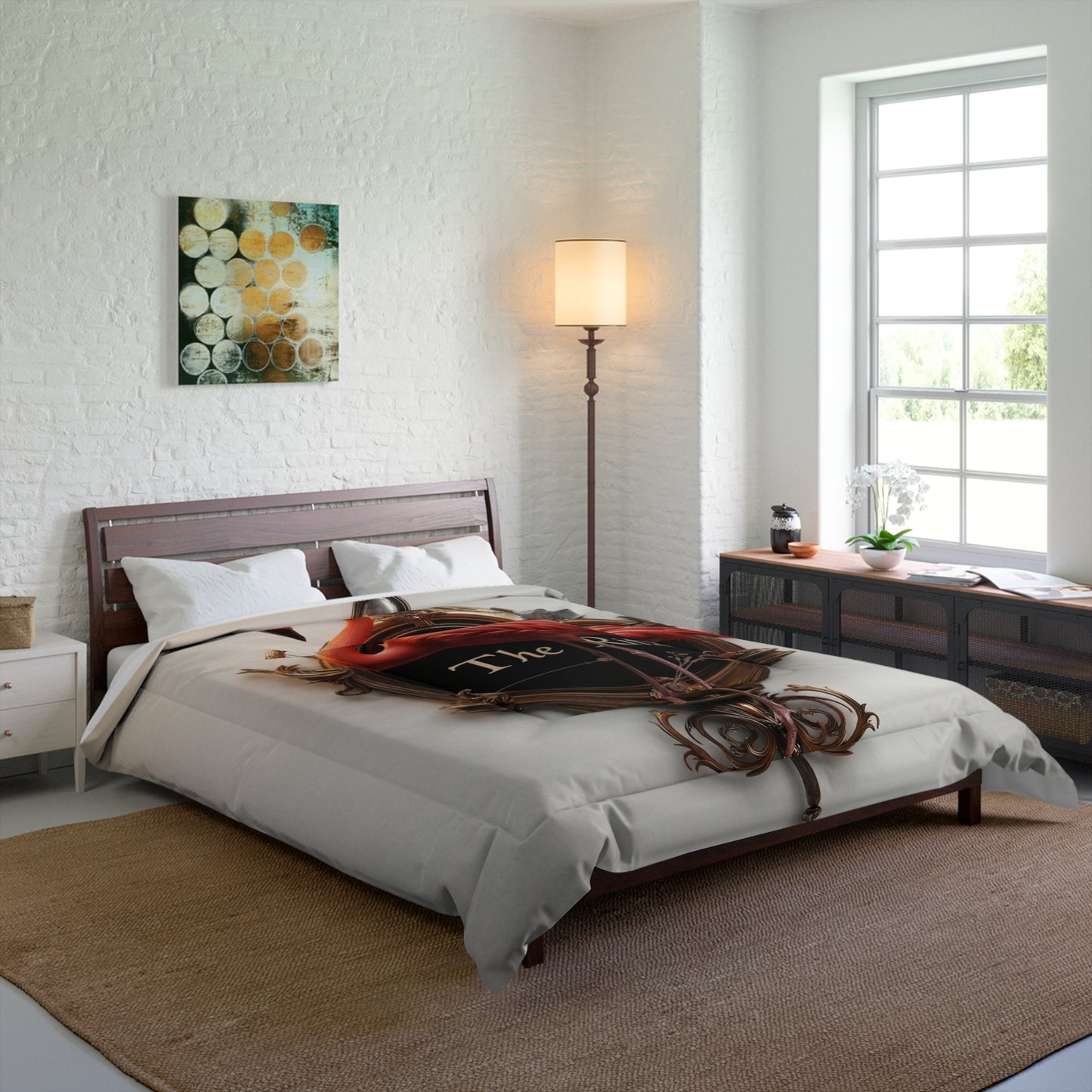 Regal Flamingo Clock Comforter – Opulent Gilded Hourglass