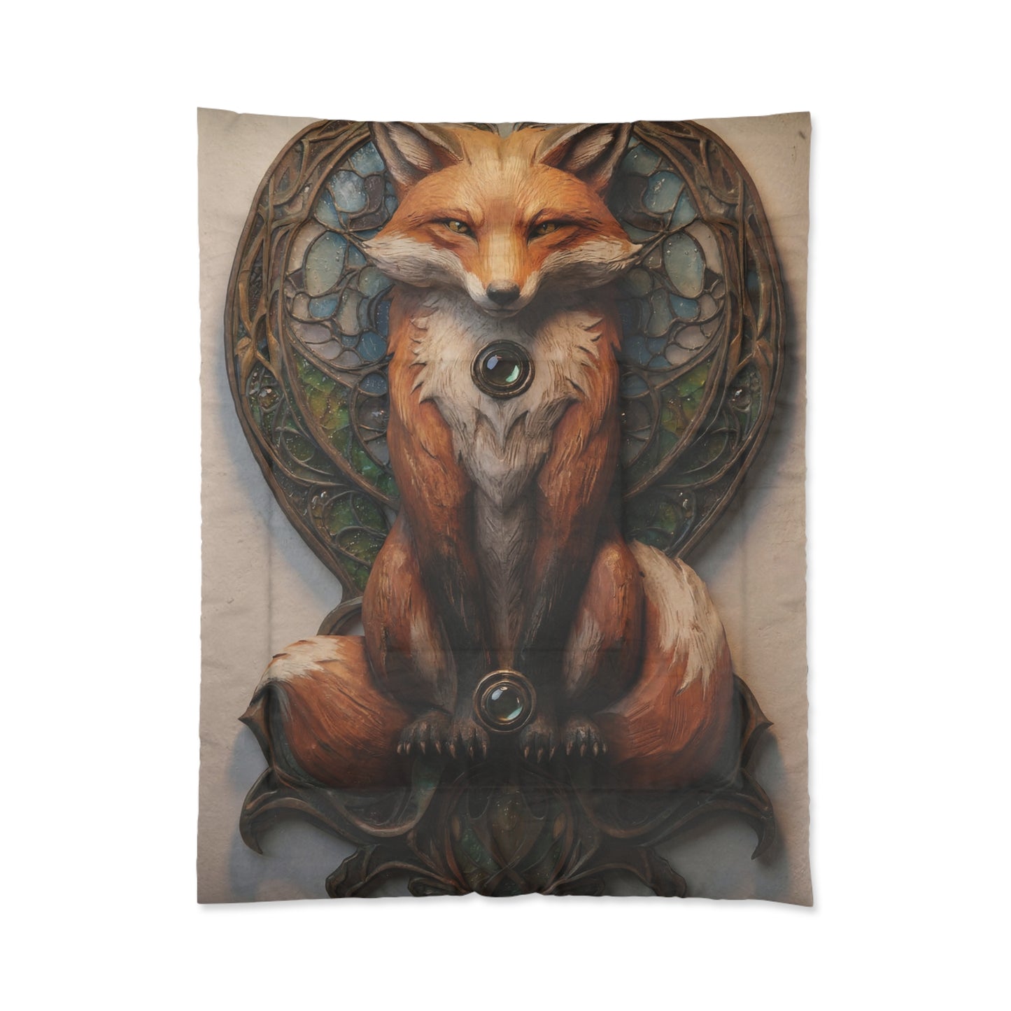 Fox Sentinel Comforter – Stained Glass Twilight Guardian
