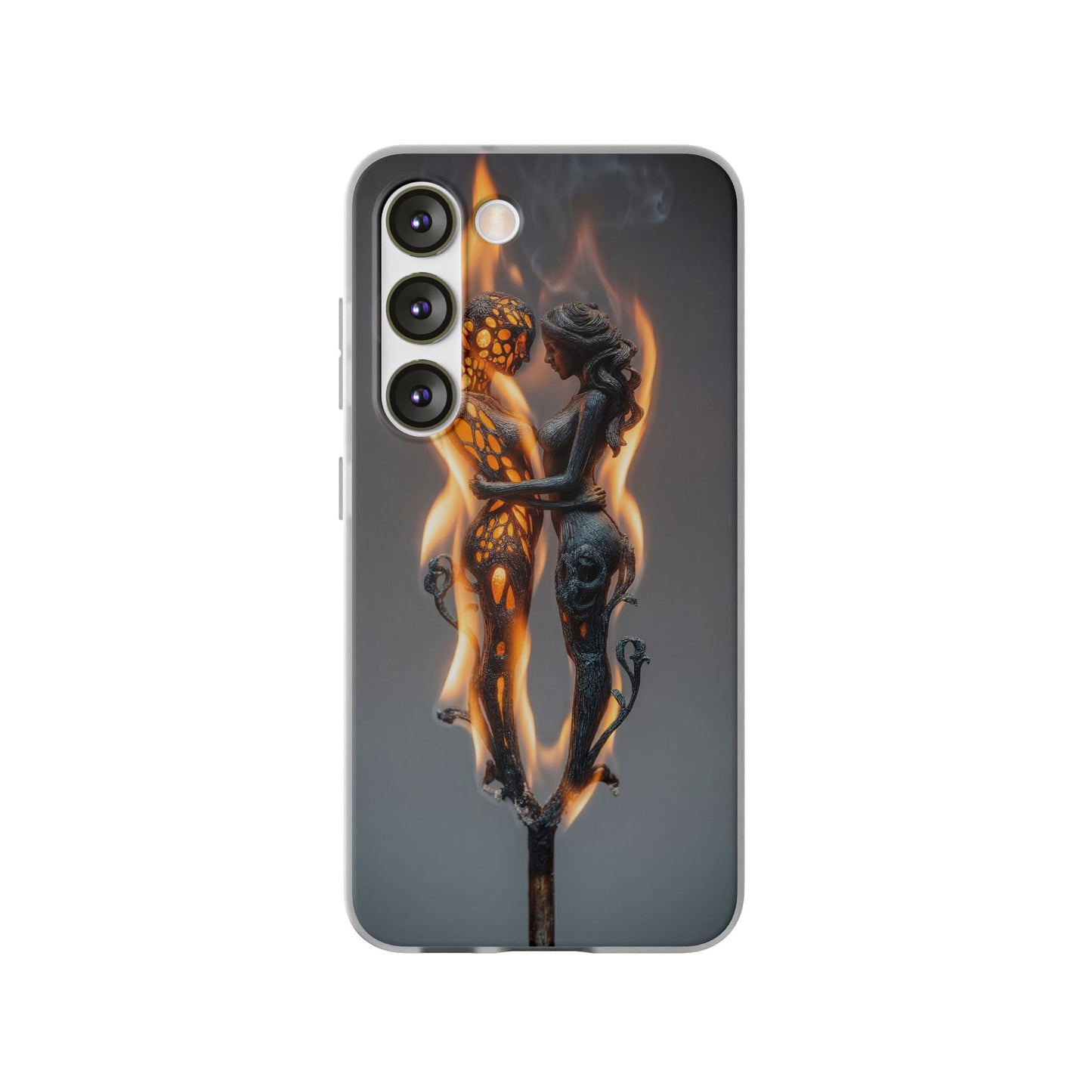 Flame-Embraced Lovers Flexi Cases – Intimate Glow Within the Fire