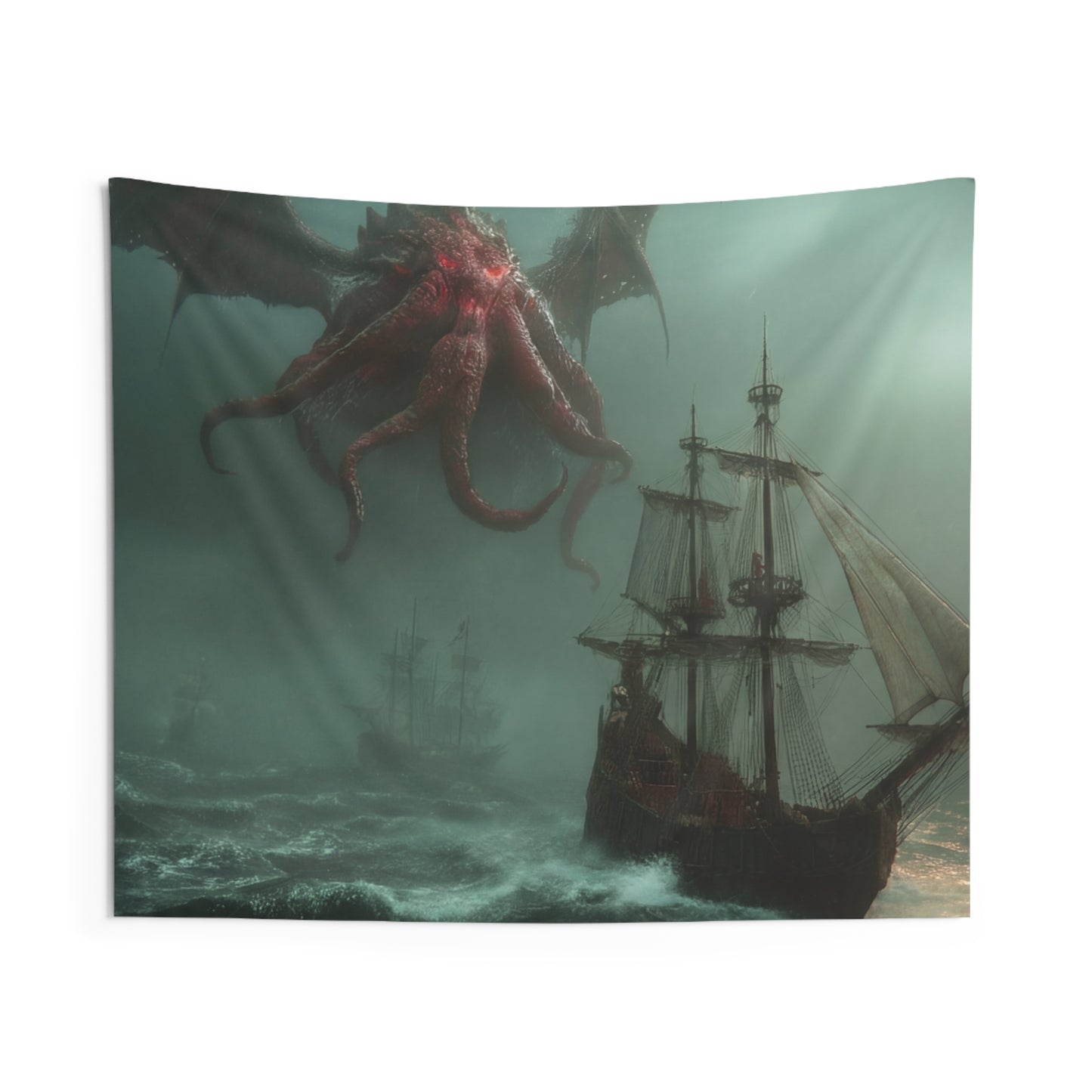 Leviathan’s Wrath Indoor Wall Tapestries – Storm-Swept Seascape with Winged Horror
