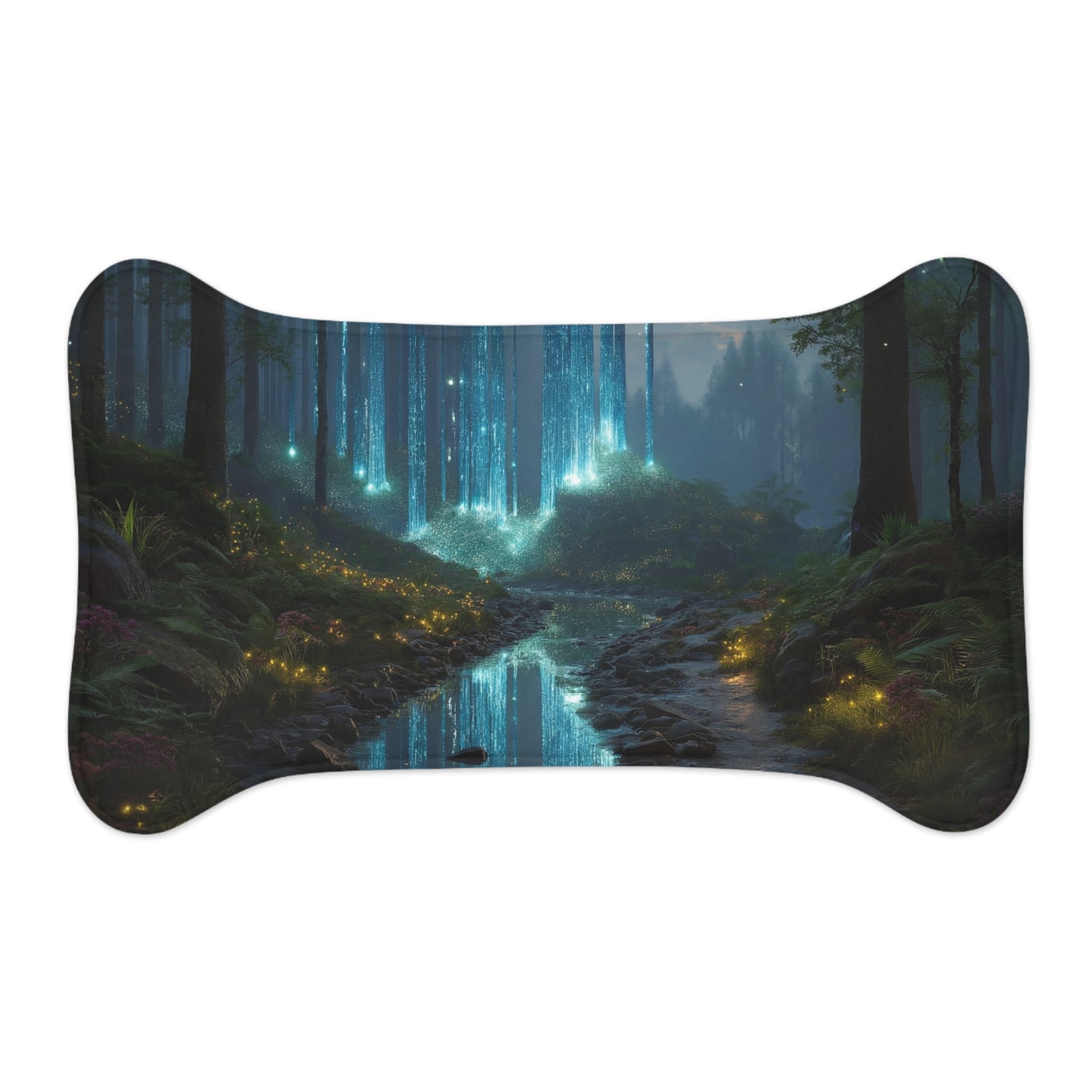 Celestial Waterfall Pet Feeding Mats – Azure Light Through Ancient Pines