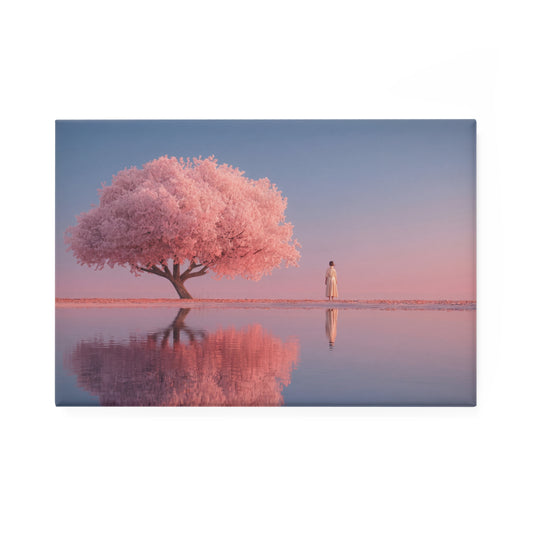 Solitary Sakura Tree Button Magnet, Rectangle (1 & 10 pcs) – Twilight’s Whispering Bloom