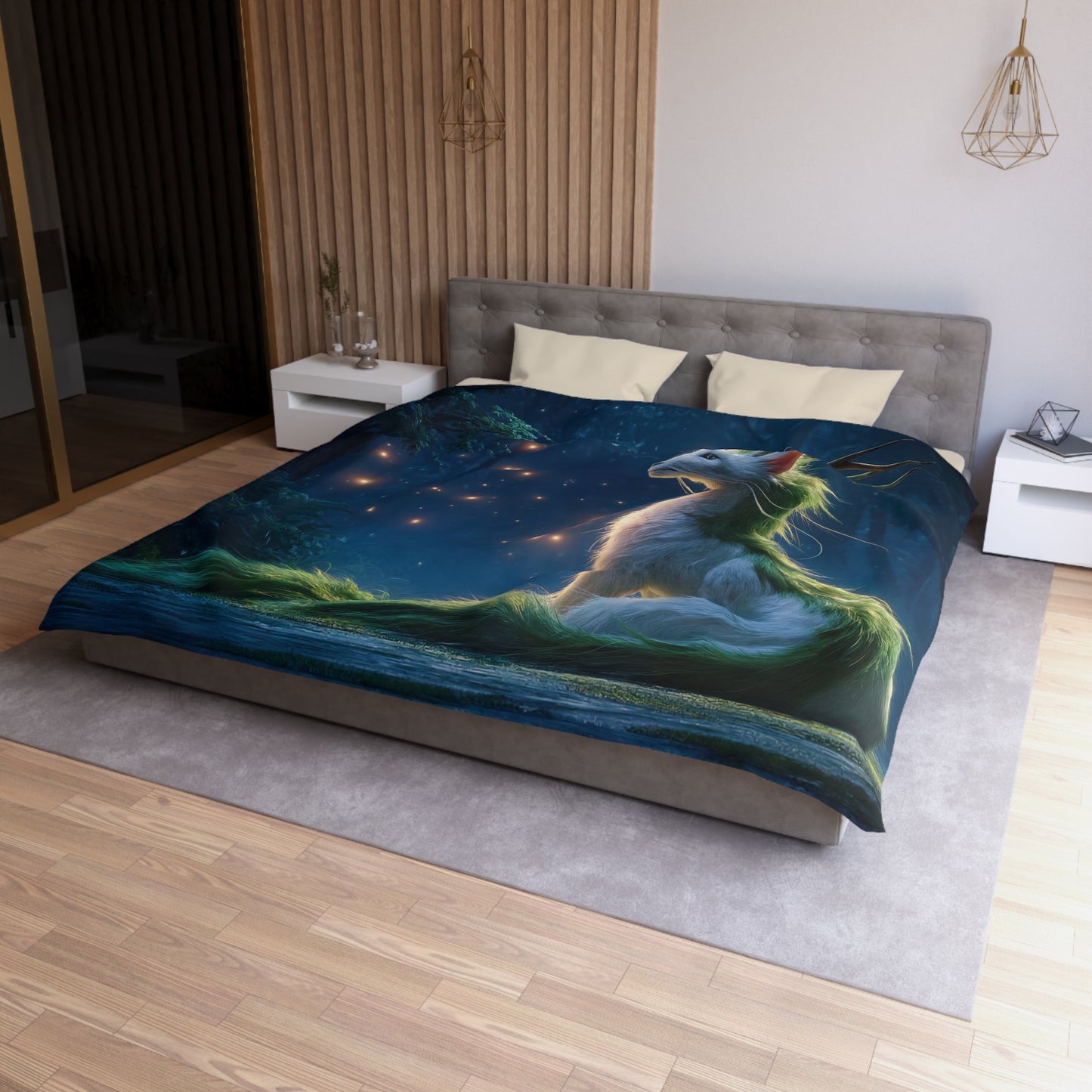 Luminescent Forest Fox Microfiber Duvet Cover – Moonlit Guardian of the Whispering Woods