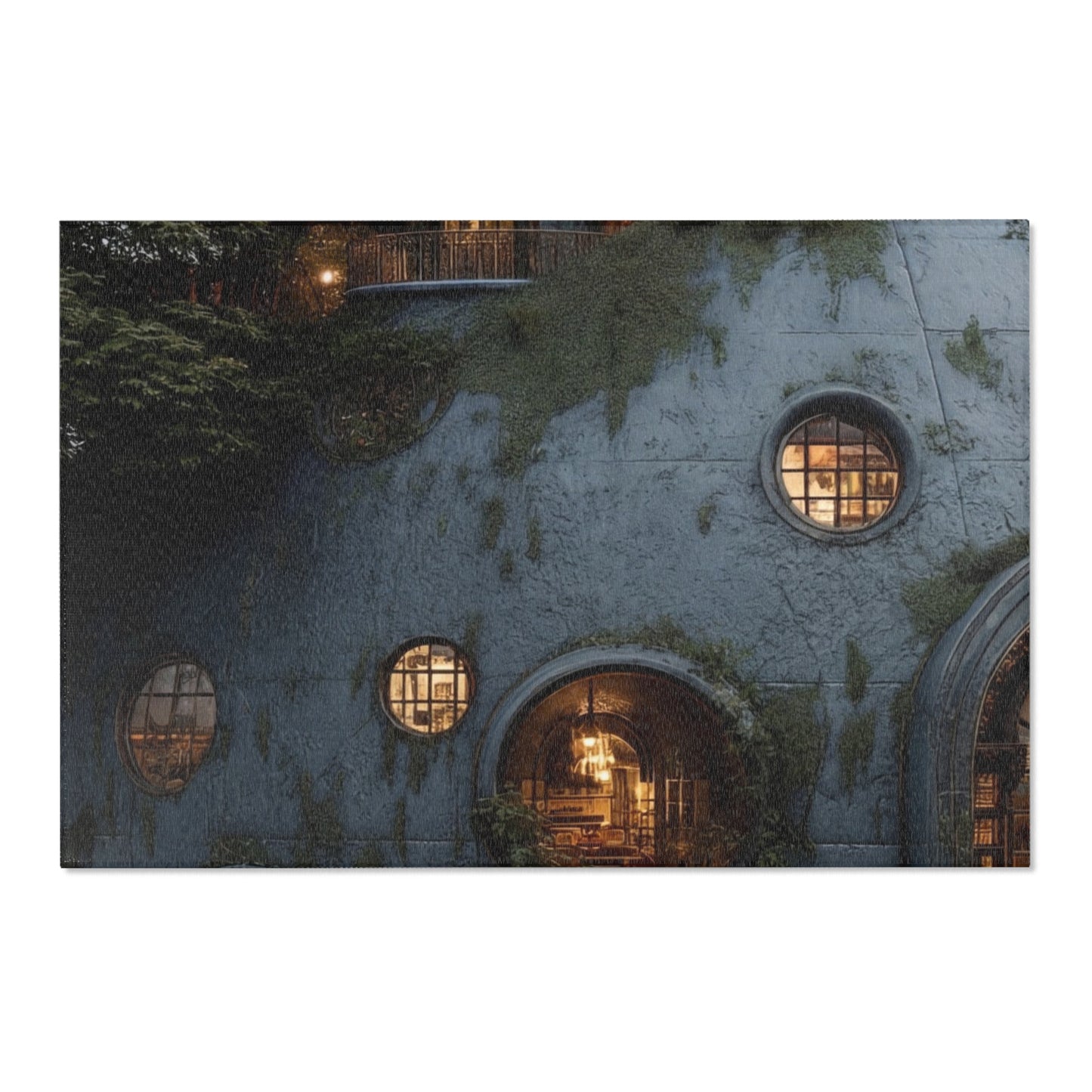 Sky-Rooted Dwelling Area Rug – Moss-Covered Dome House Dreamscape