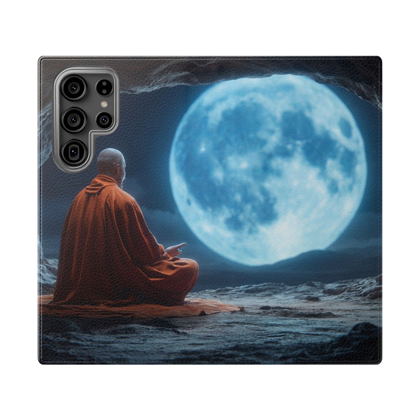 Lunar Meditation Flip Cases – Serene Monk Under Moonlight