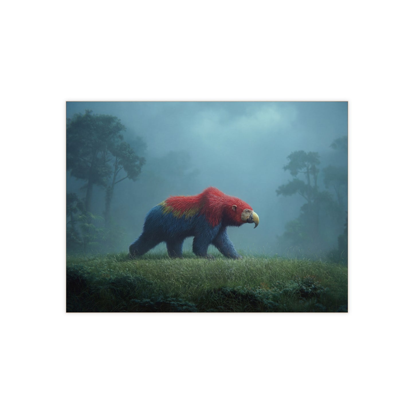 Parrot-Bear in Misty Jungle Ceramic Photo Tile – Whisper of the Lost Rainforest