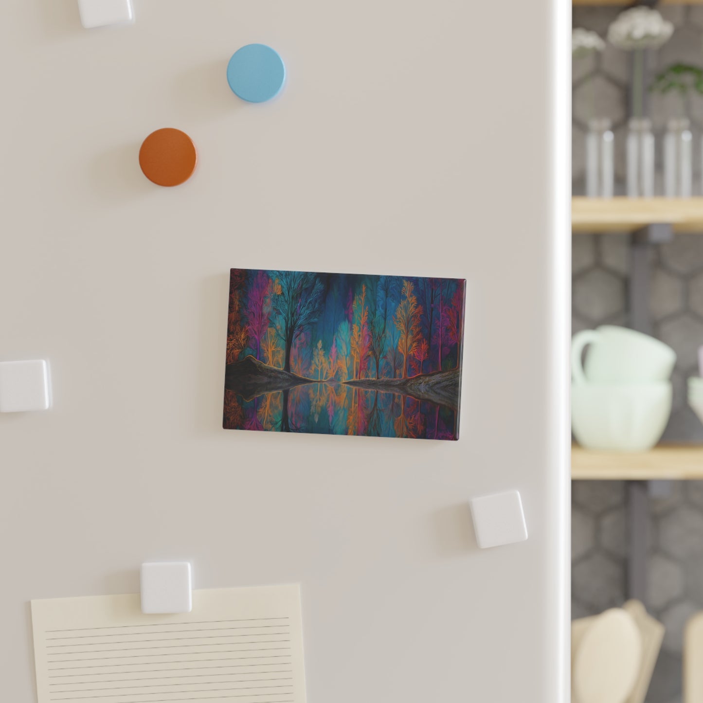 Chromatic Forest Reflection Button Magnet, Rectangle (1 & 10 pcs) – Mirror Worlds in Midnight