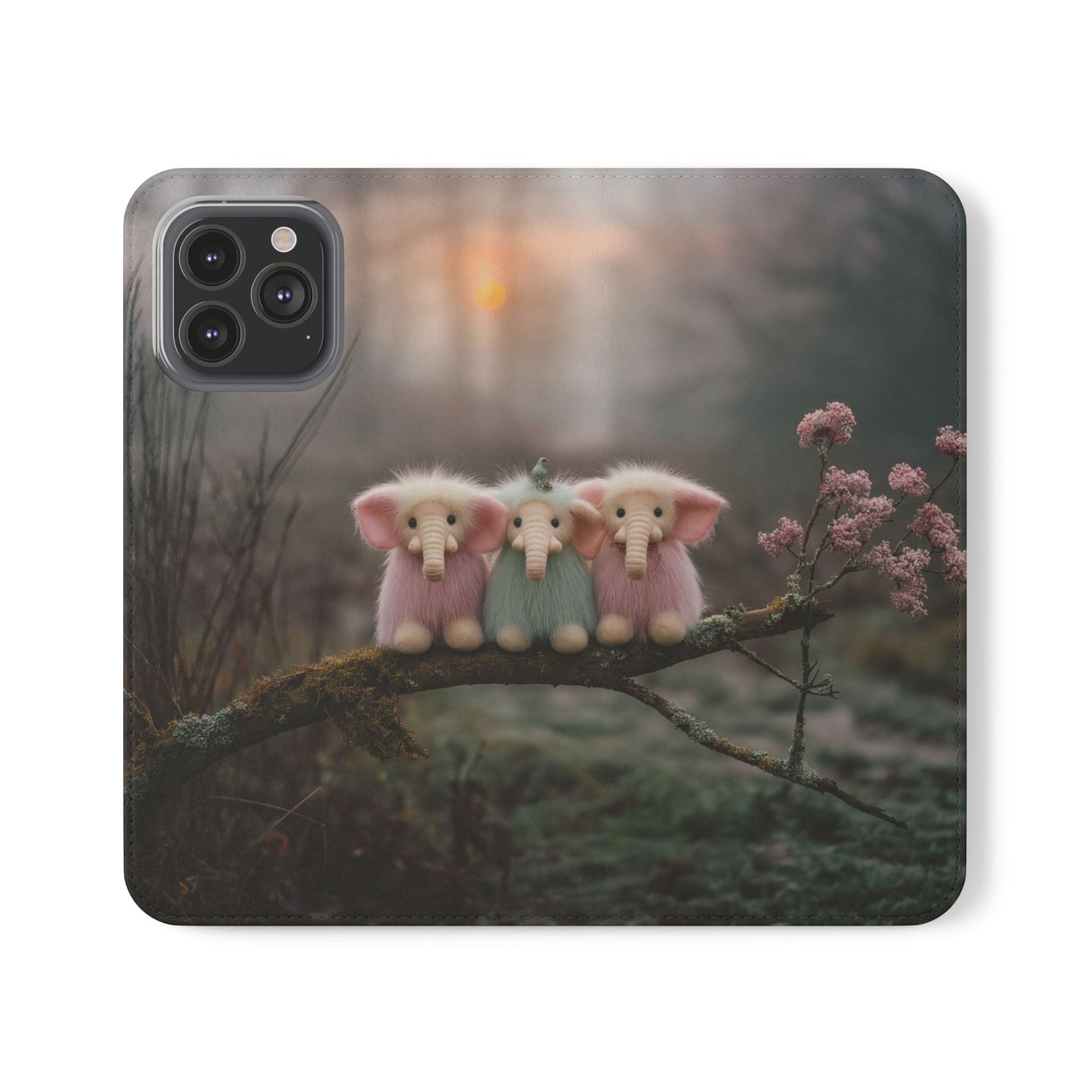 Mossy Branch Elephants Flip Cases – Pastel Fluff Guardians