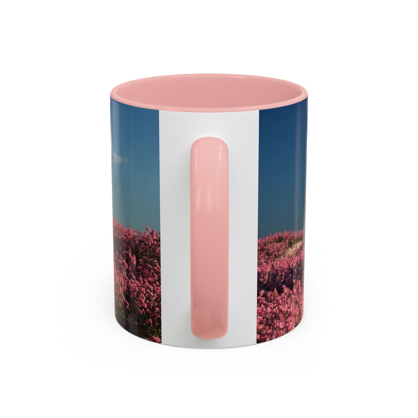 Stone Ring Garden Bloom Accent Coffee Mug – Cracked Concrete Portal in Pink Wildflowers