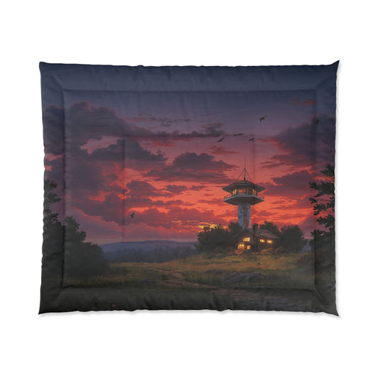 Twilight Watchtower Comforter – Crimson Sky Sentinel