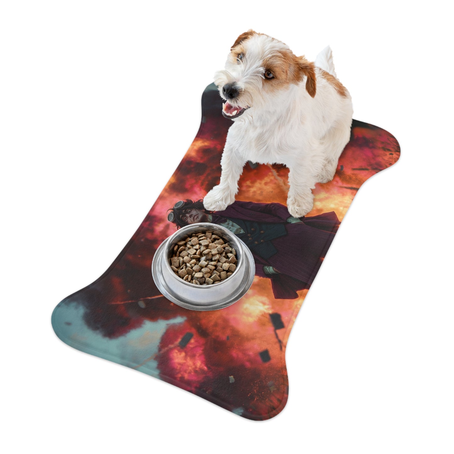 Crimson Explosion Gentleman Pet Feeding Mats – Dapper Chaos in the Grass