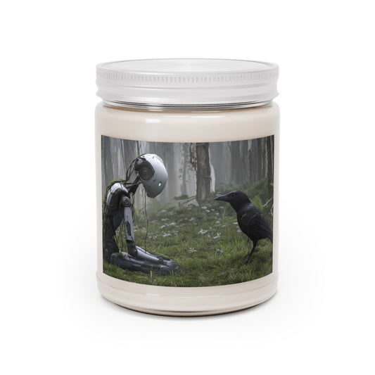 Forgotten Robot & Raven Scented Soy Candles with White Lid, 9oz – Moss-Glowing Forest Dialogue
