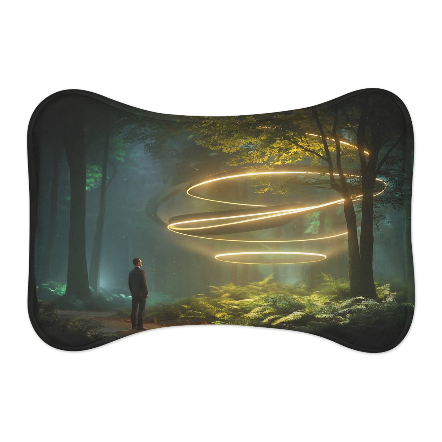 Golden Rings Pet Feeding Mats – Ethereal Forest Vortex