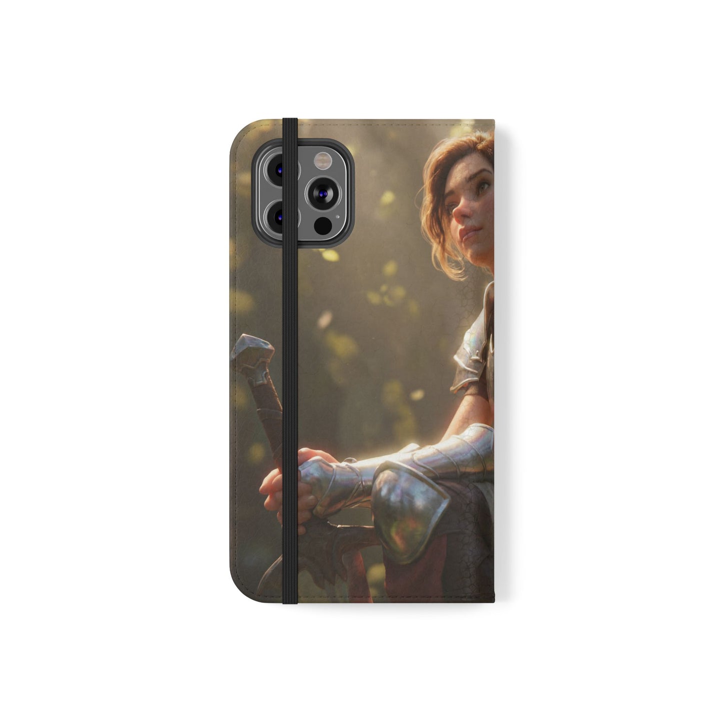 Elven Knight with Dragon Flip Cases – Iridescent Armor & Tiny Guardian Portrait