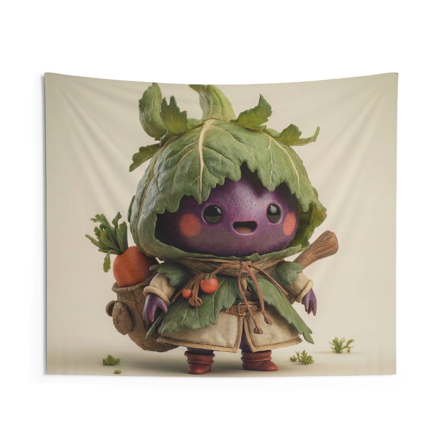 Purple Eggplant Guardian Indoor Wall Tapestries – Leaf-Crowned Harvest Hero