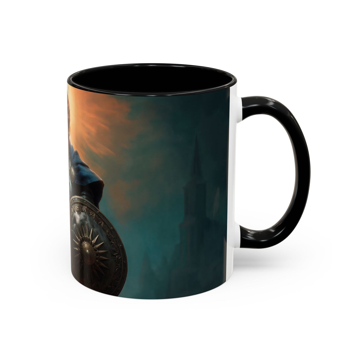 Dawn-Kissed Sentinel Accent Coffee Mug (11, 15oz) – Radiant Resolve in Shadowed Towers