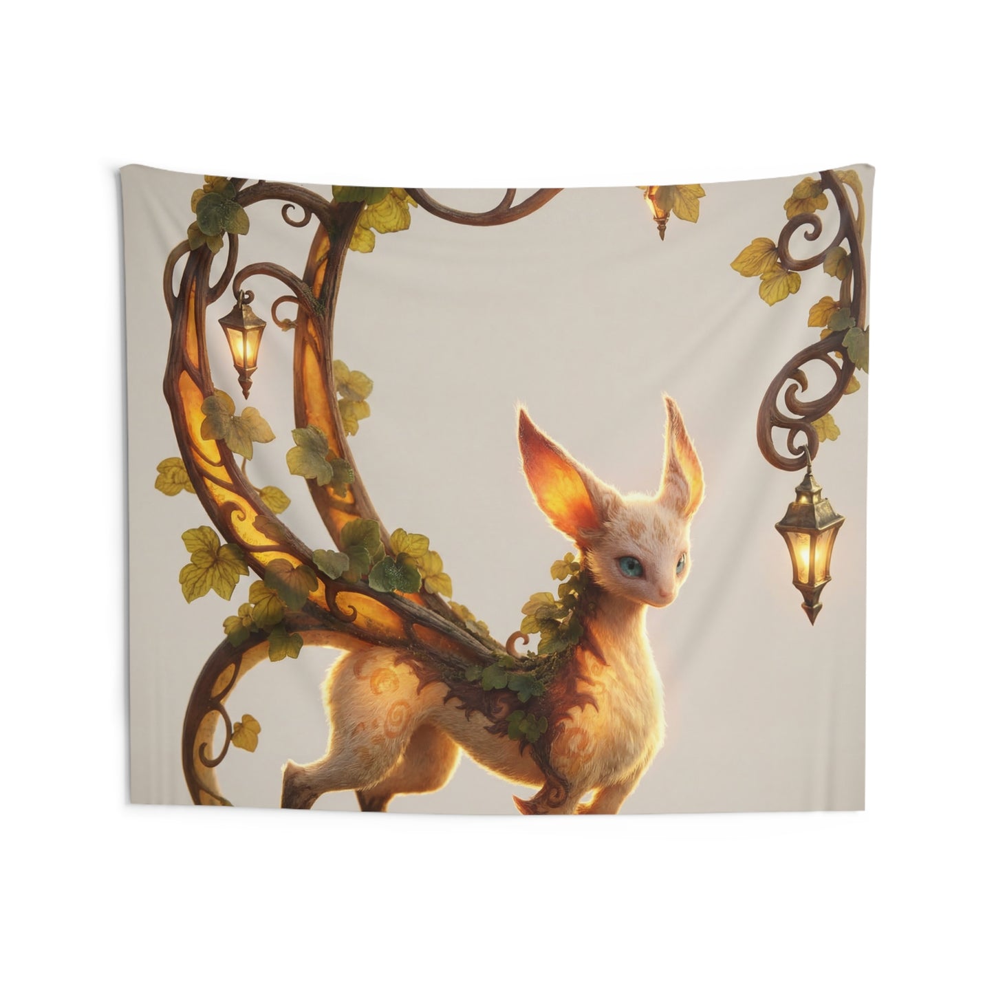 Whimsical Fae Cat Wall Tapestry – Twilight Lantern Archway