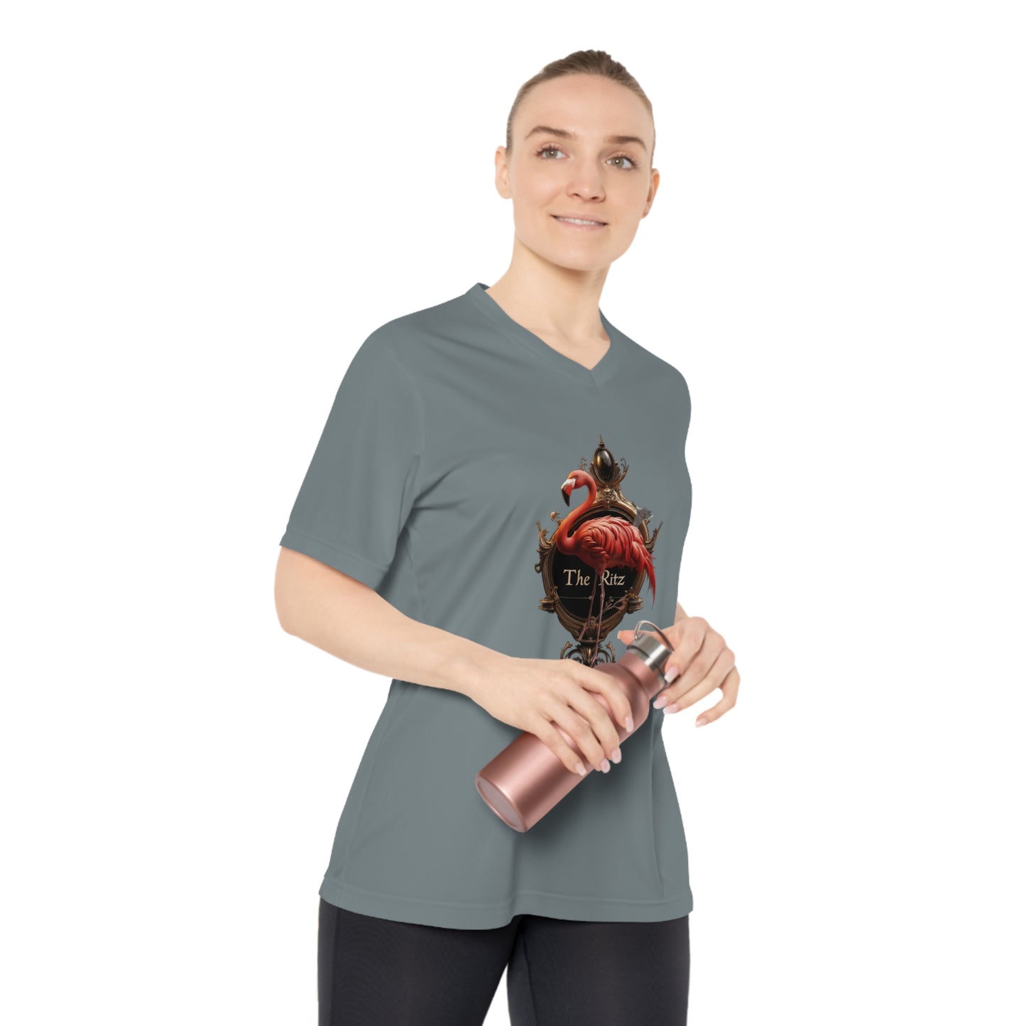 Velvet Frame Flamingo Women's Performance V-Neck T-Shirt – Ornate Gold Ritz Crest