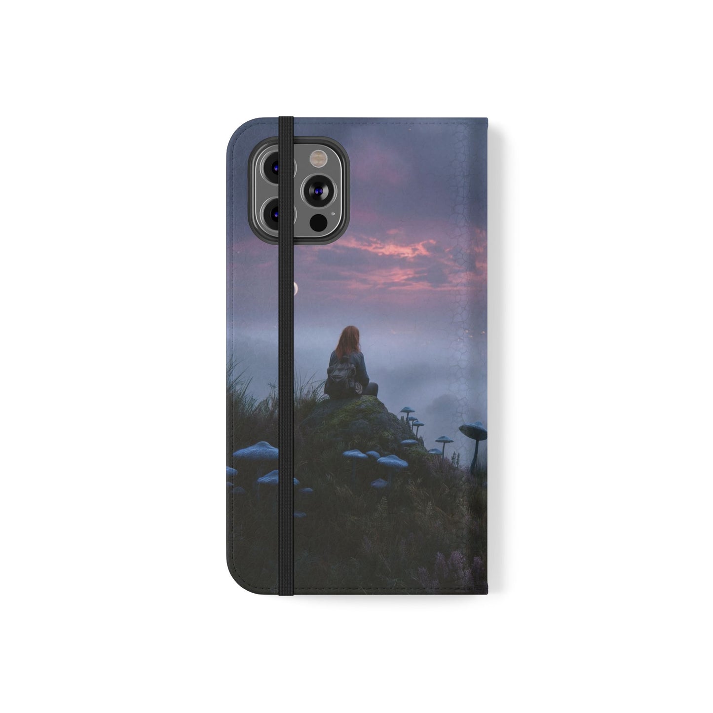 Misty Hilltop Flip Cases – Red-Haired Wanderer at Twilight