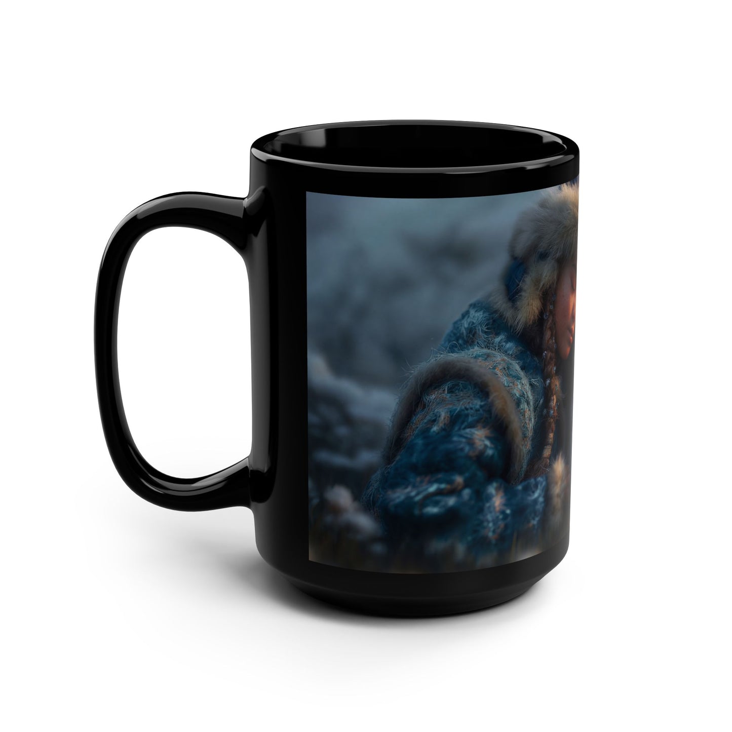 Sleeping Dragon Guardian Black Mug, 15oz – Frost-Kissed Peaceful Rest
