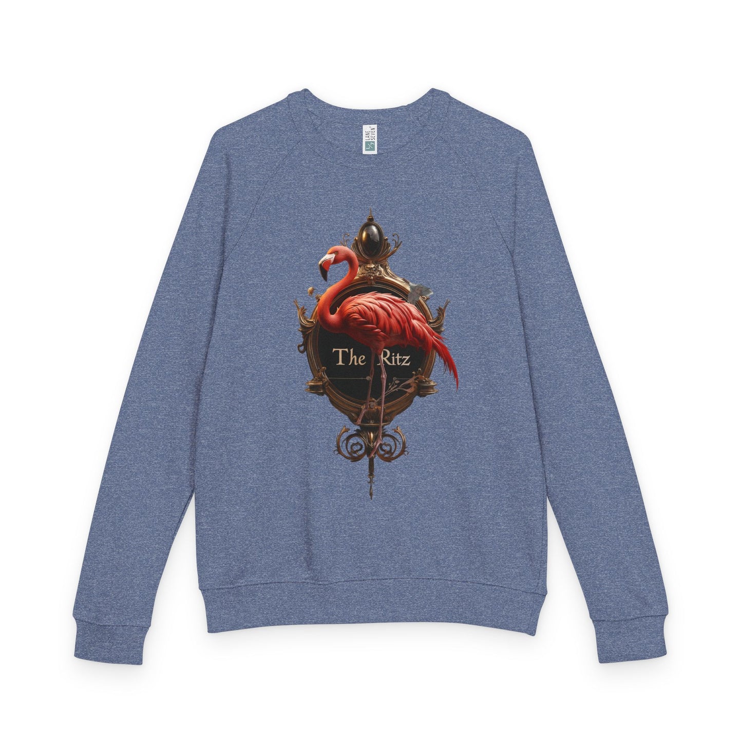 The Ritz Flamingo Unisex French Terry Raglan Crewneck – Gilded Frame and Crimson Feathers Graphic Sweatshirt