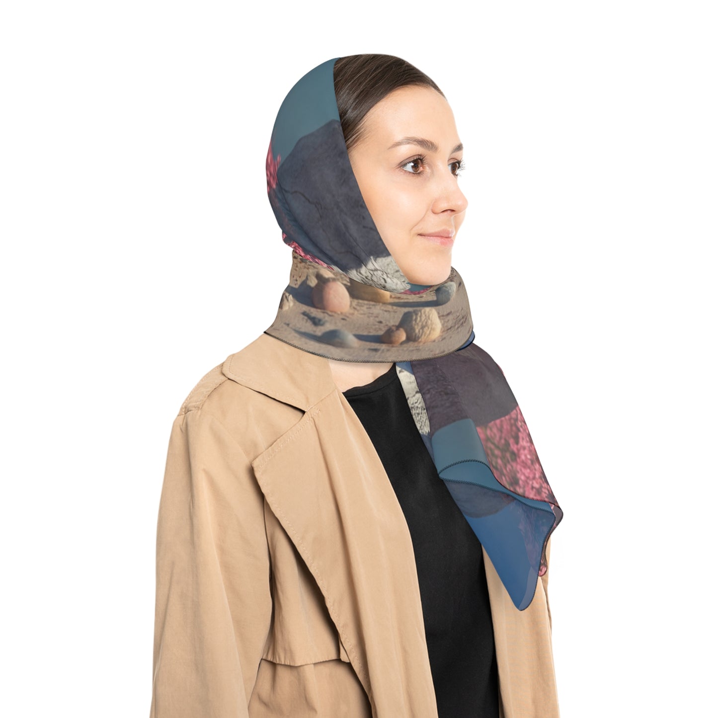Stone Ring in Pink Bloom Poly Scarf – A Gateway Through Wildflowers