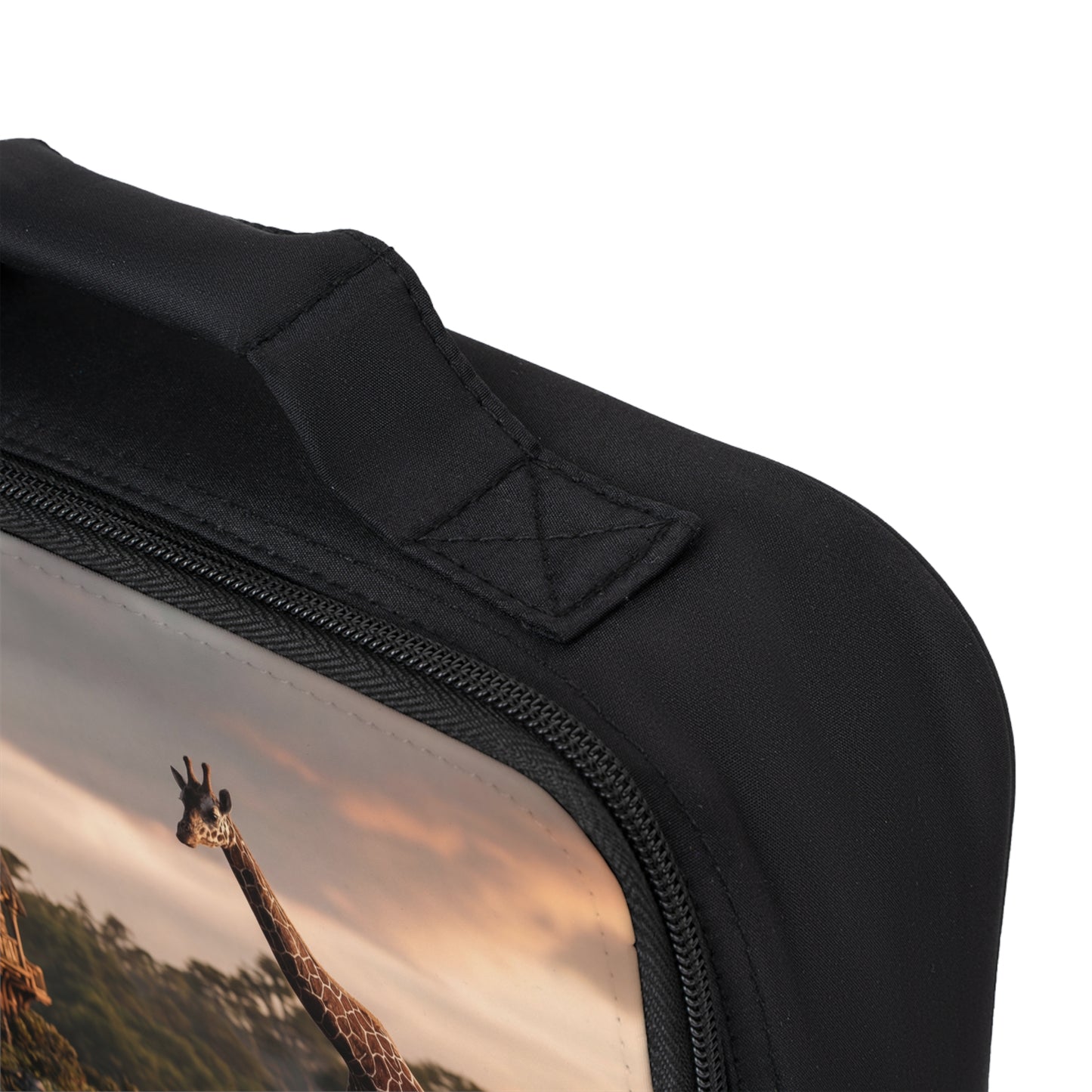 Giraffe by the Waterfall House Lunch Bag – Sunset Sanctuary Scene