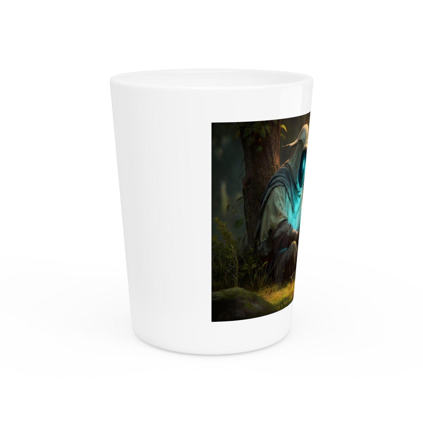 Forest Sentinel Shot Glass – Twilight Guardian with Glow-Cooled Plant
