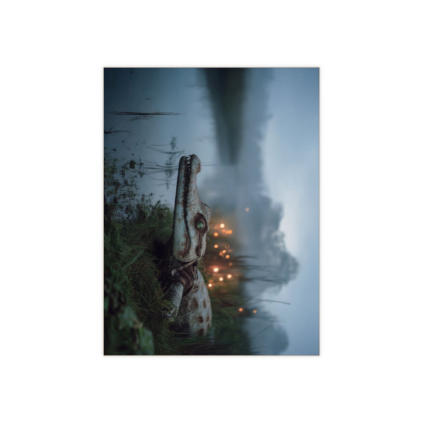 Misty River Crocodile Ceramic Photo Tile – Watchful Eye in Twilight