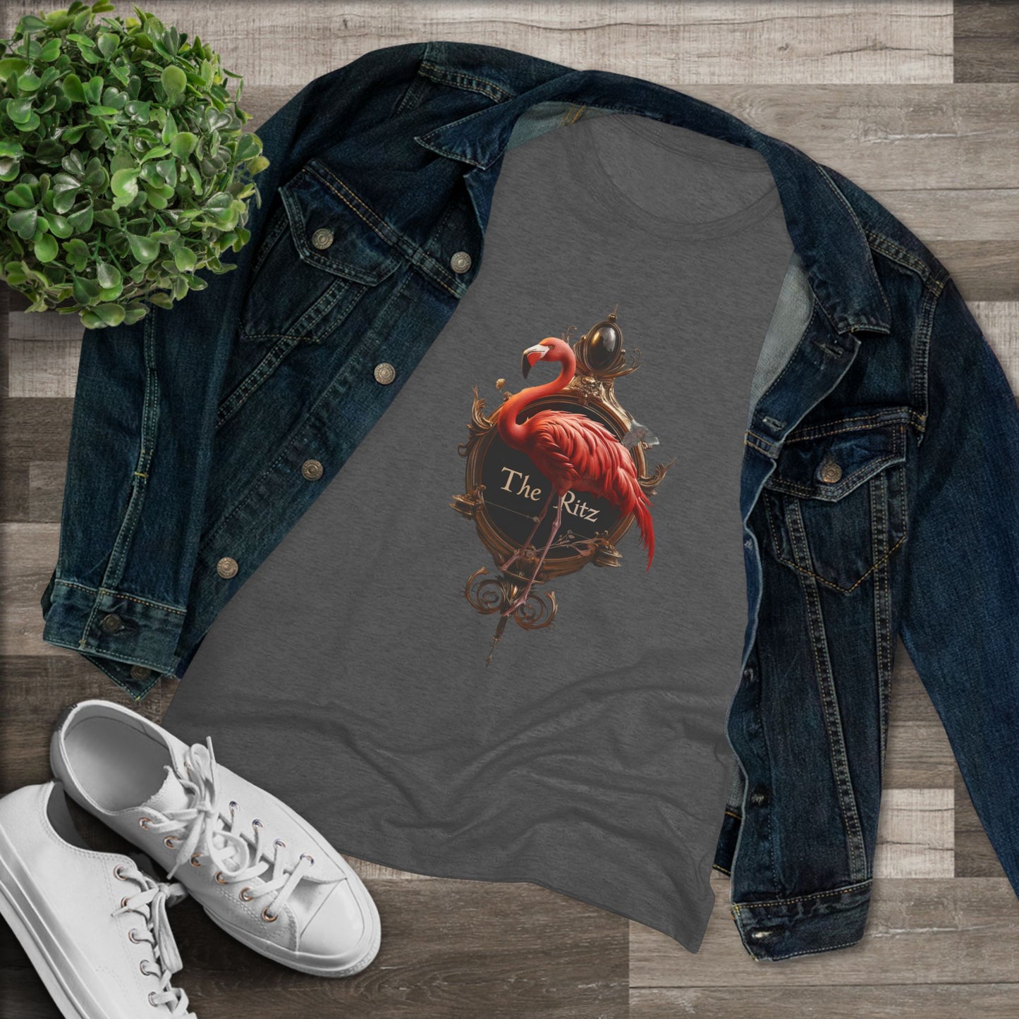 The Ritz Flamingo Women's Triblend Tee – Gilded Ornate Signage Design