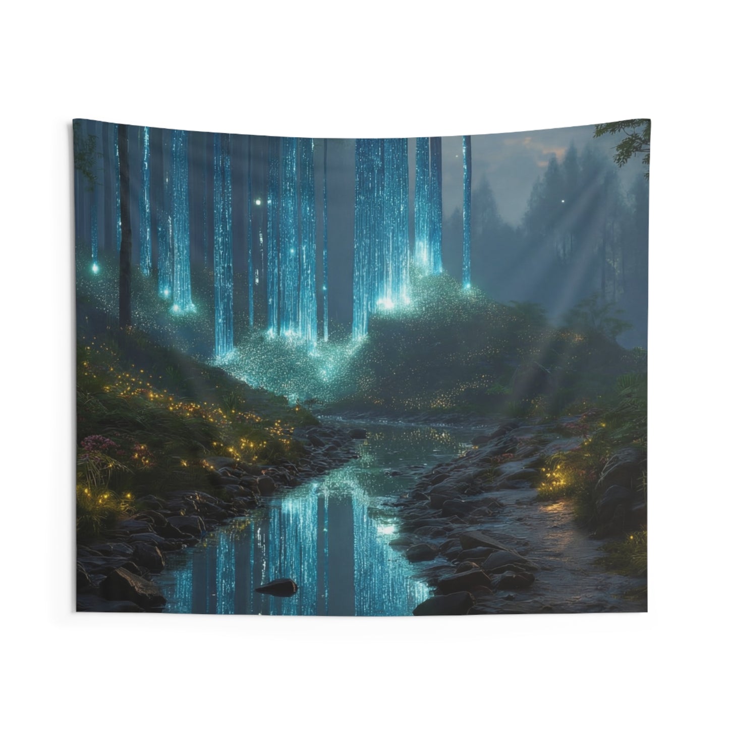 Celestial Forest Stream Tapestries – Luminescent Twilight Dreamscape