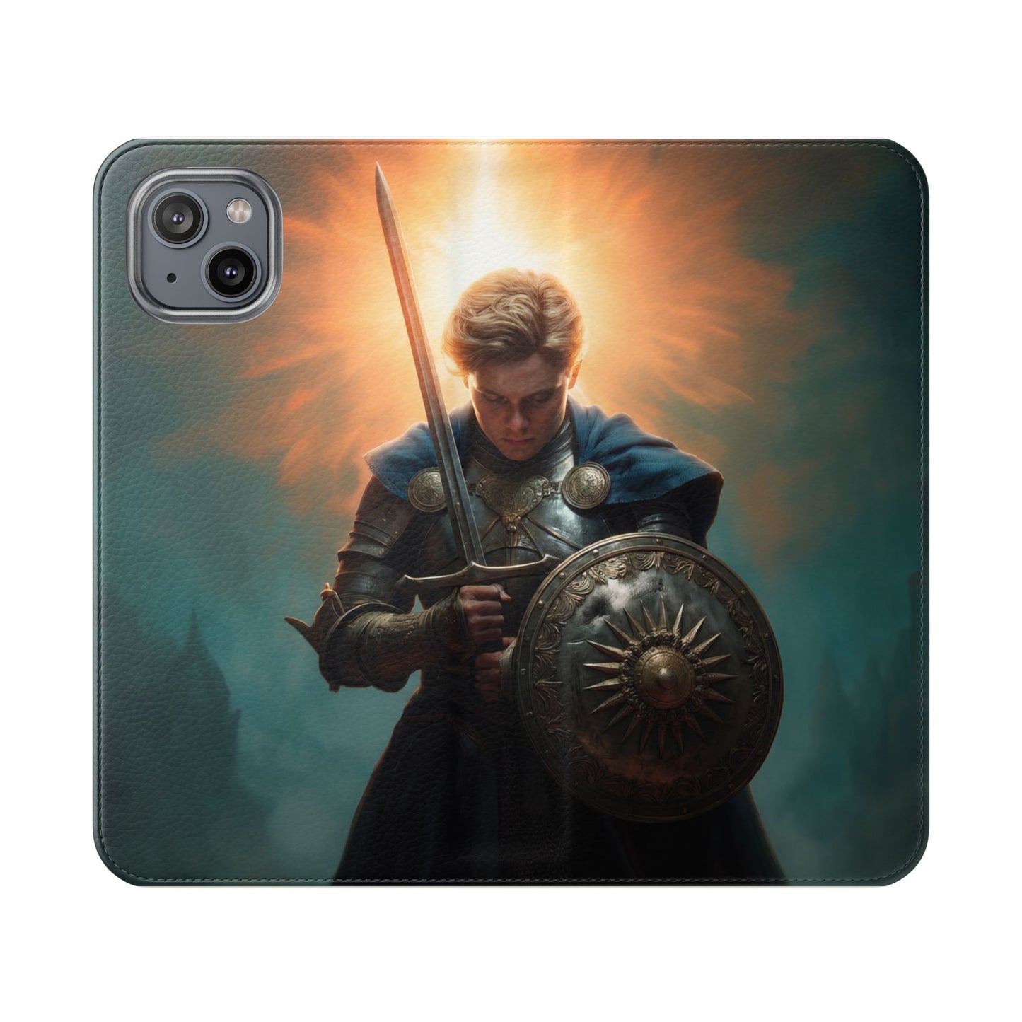 Dawn-Forged Knight Flip Cases – Radiant Armor Against Misty Skies