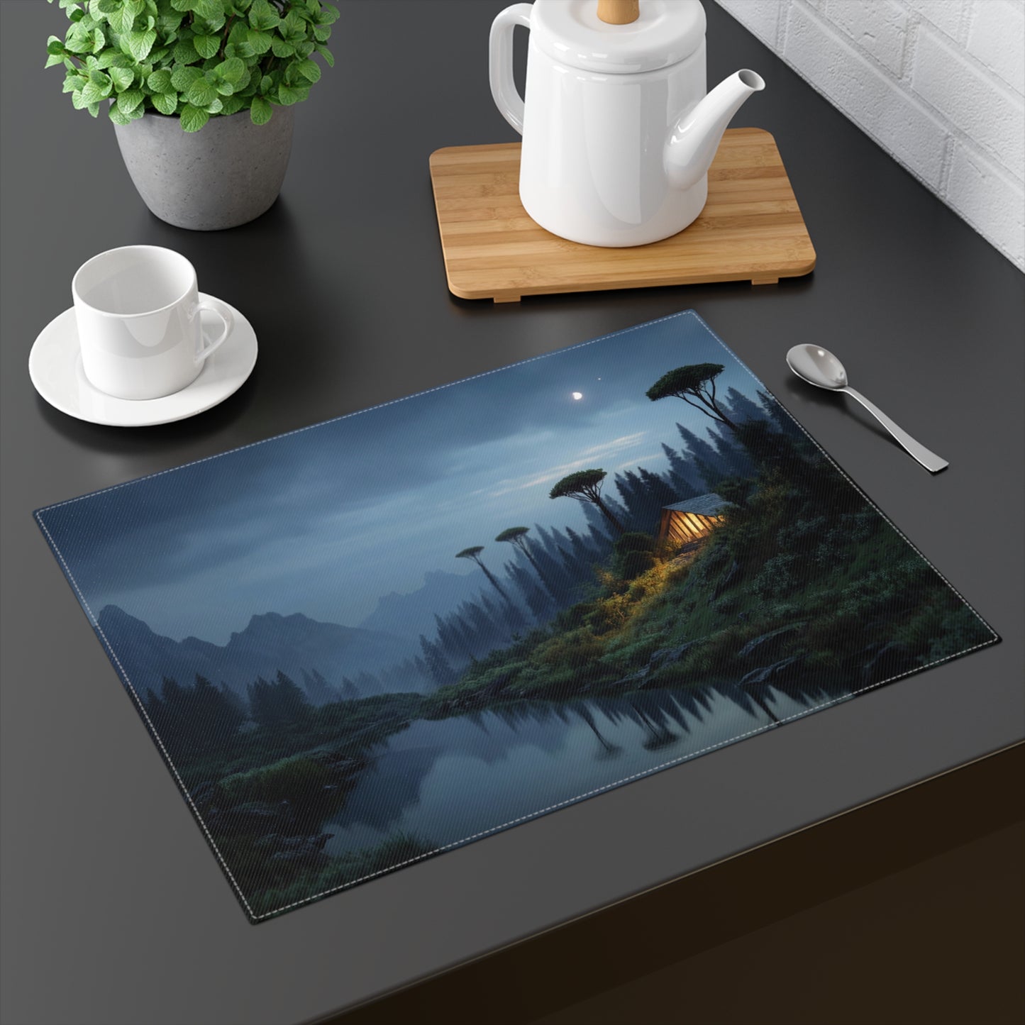 Moonlit Cabin Placemat – Whispering River Sanctuary