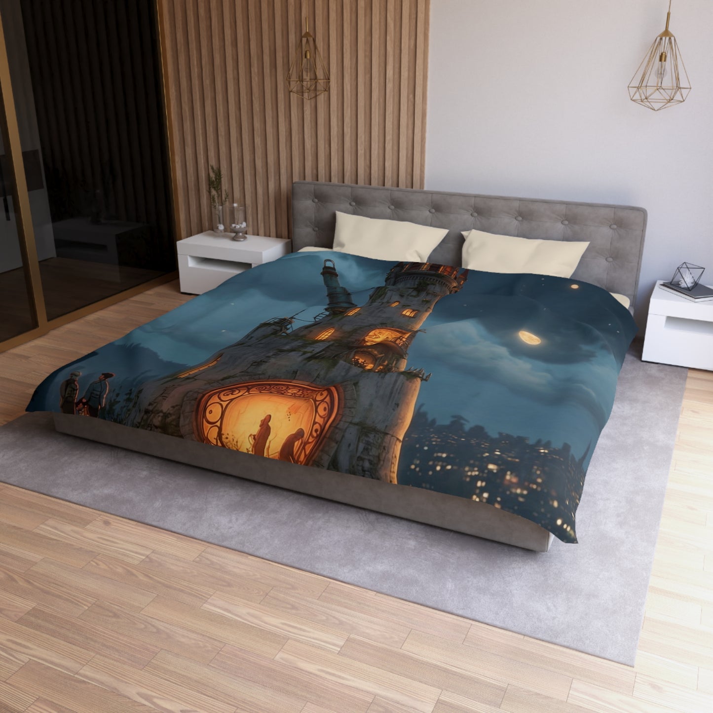 Starlit Observatory Duvet Cover – Whispers of the Cosmic Gate