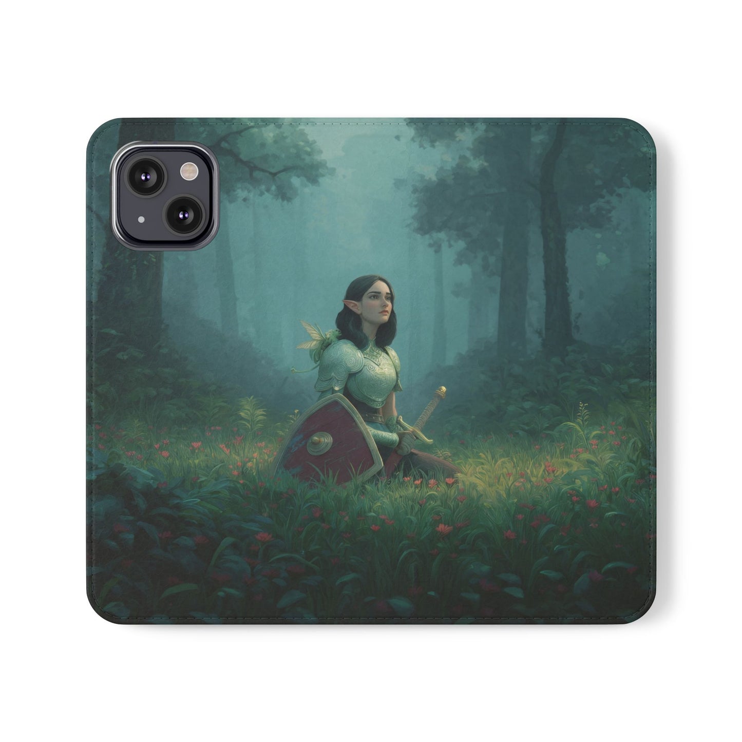 Woodland Sentinel Flip Cases – Green Knight in Misty Grove
