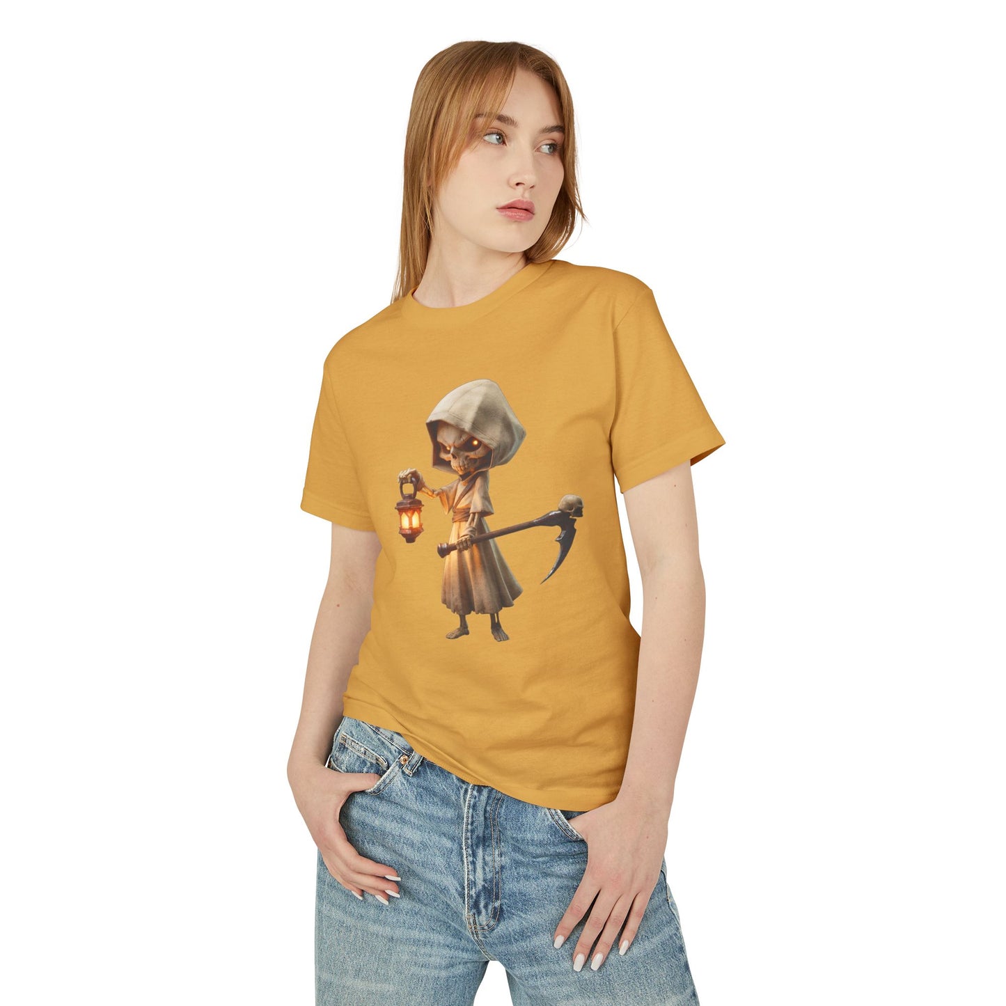 Lantern-Wielding Skeleton Hoodie Tee – Charming Grim Reaper Cotton Shirt