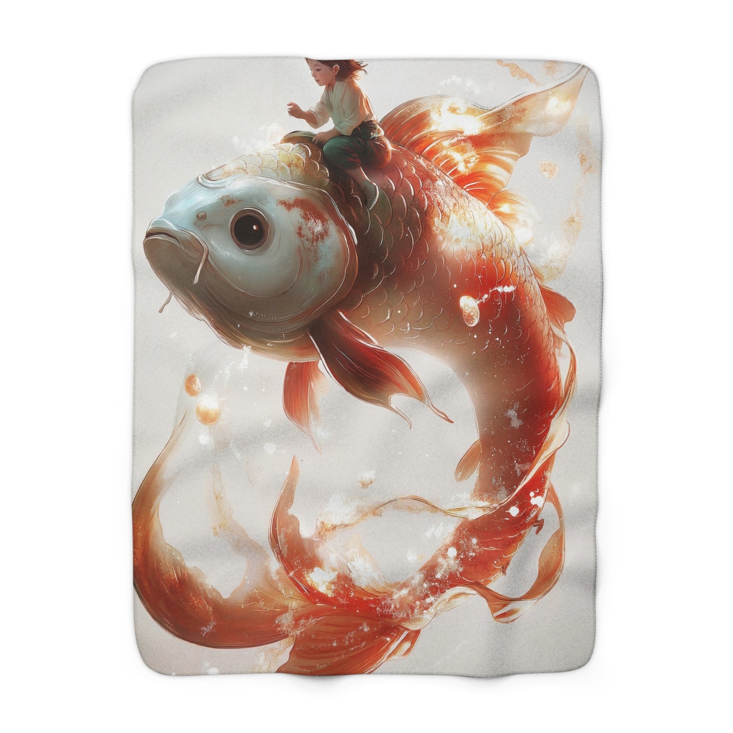 Child on Celestial Koi Sherpa Fleece Blanket – Warmth of a Dreaming Journey