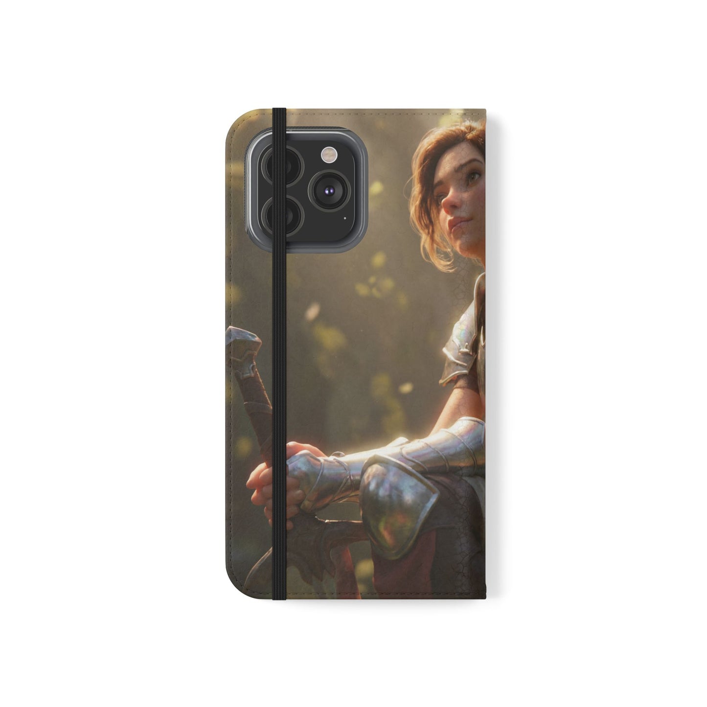 Elven Knight with Dragon Flip Cases – Iridescent Armor & Tiny Guardian Portrait