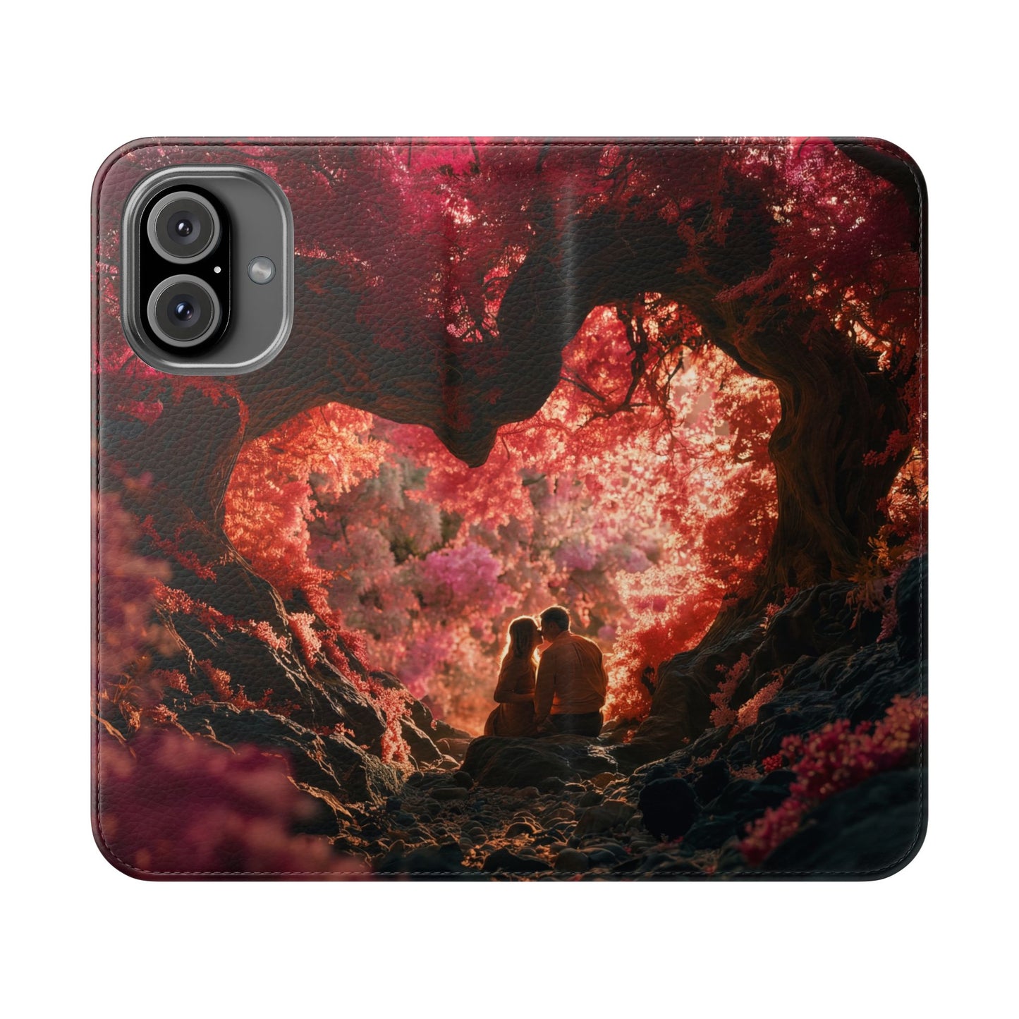 Crimson Arch Flip Cases – Heart-Shaped Canopy Romance