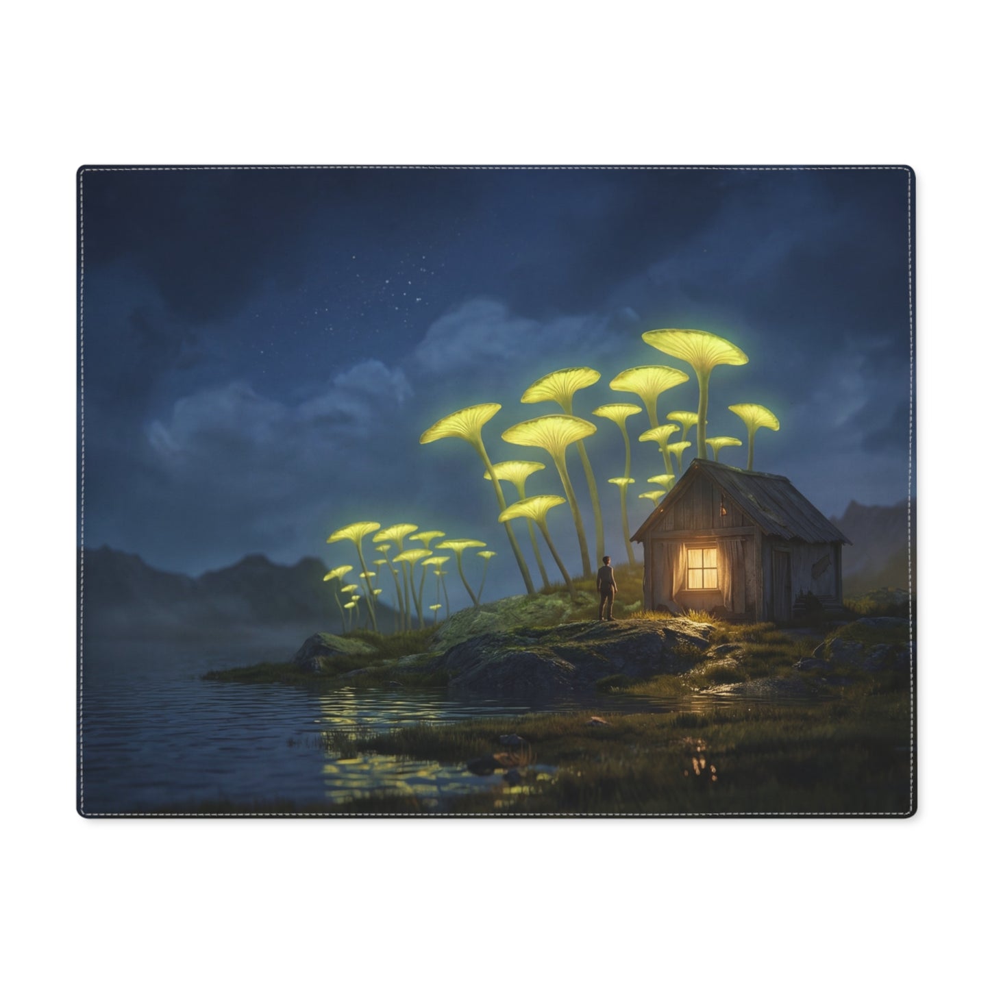 Luminous Mushroom Grove Placemat – Night’s Quiet Sentinel
