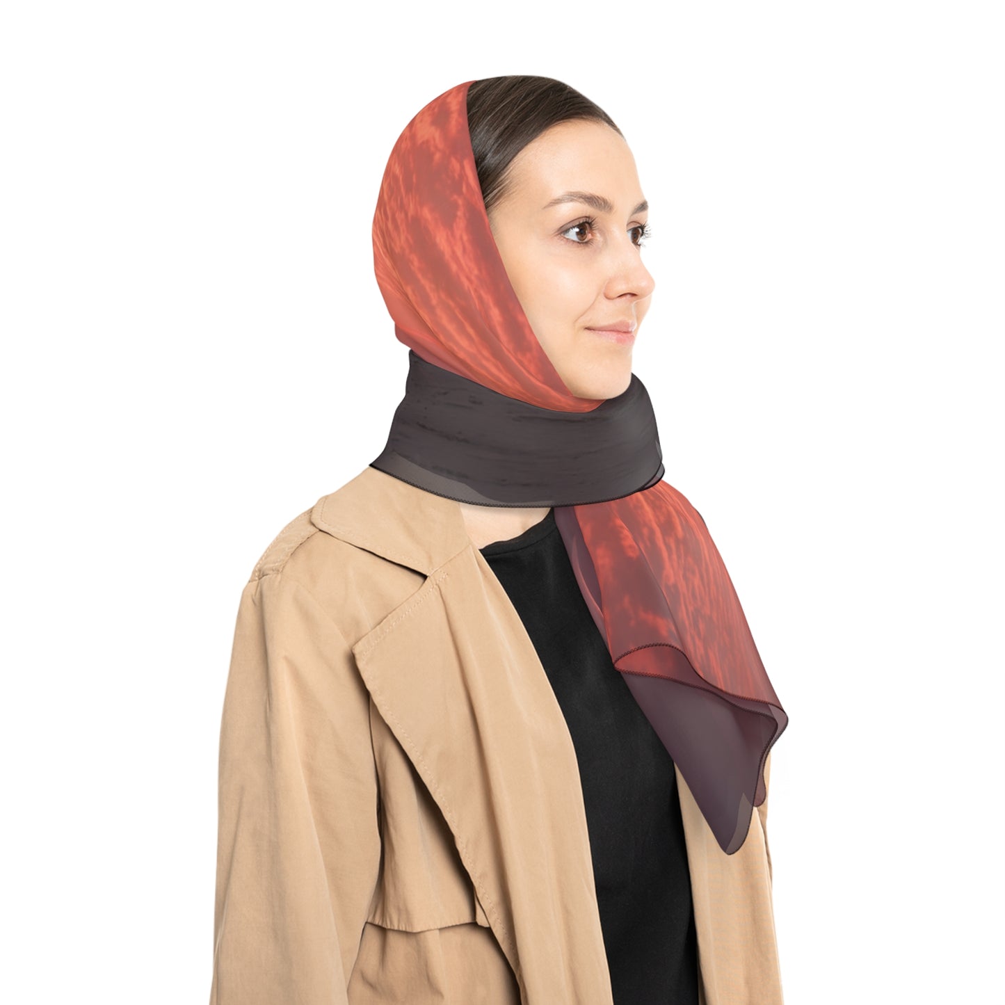Lone Traveler Ascends Stone Staircase Scarf – Crimson Sky Odyssey