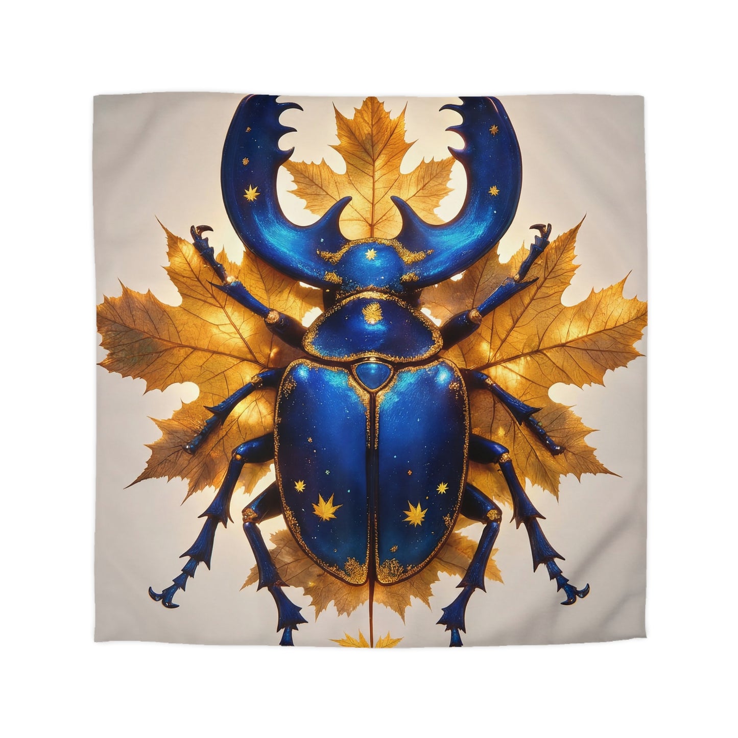 Celestial Beetle Microfiber Duvet Cover – Night Sky Guardian on Maple Leaves
