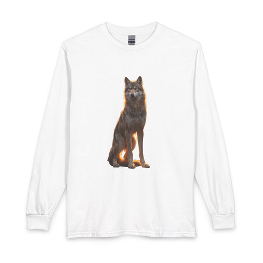 Golden Hour Wolf Unisex Long Sleeve T-Shirt – Amber Sentinel Portrait