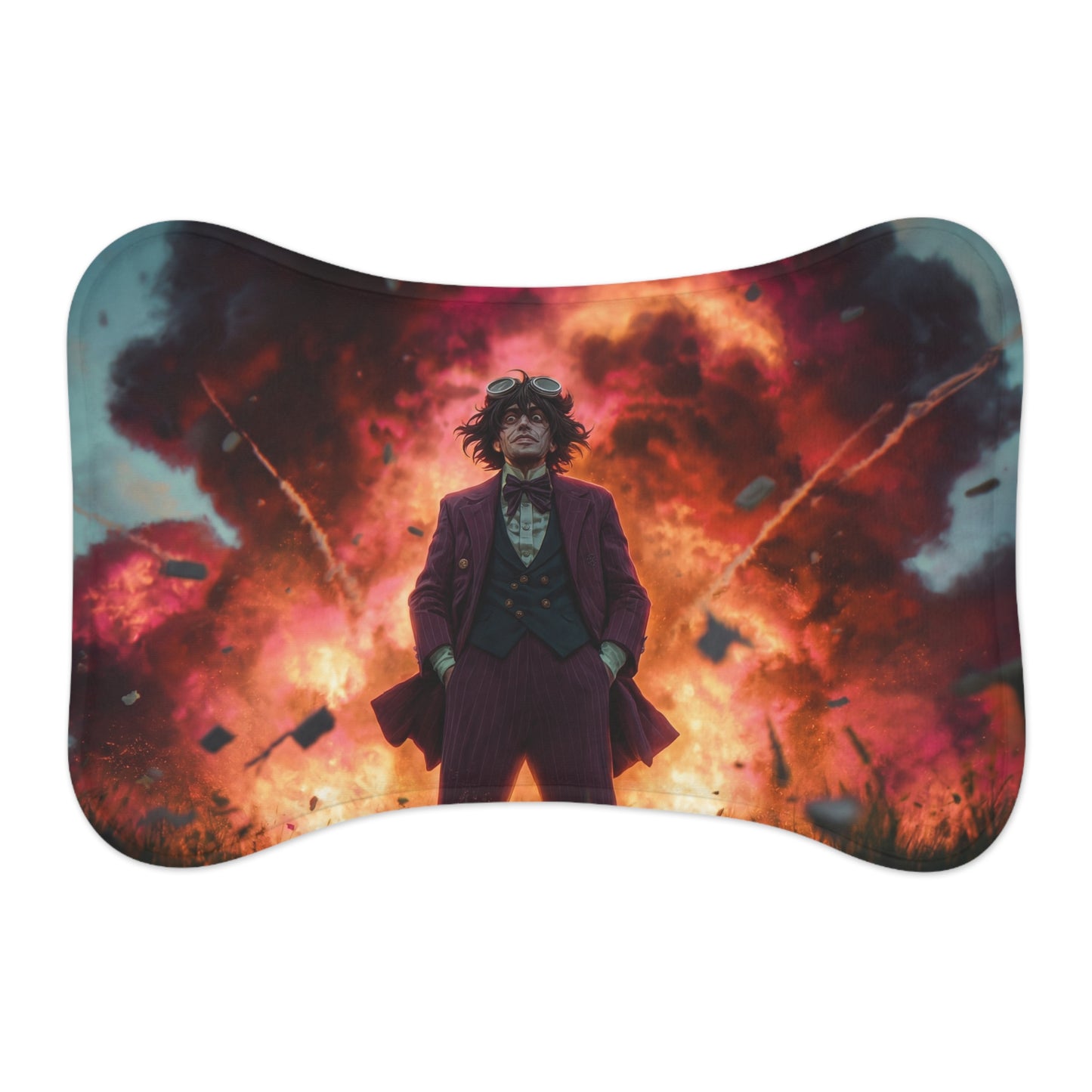 Crimson Explosion Gentleman Pet Feeding Mats – Dapper Chaos in the Grass